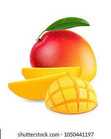 Fruit mango with mango slice realistic illustration