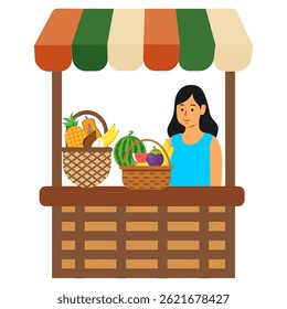 Fruit Market Stall Seller Vector Illustration
