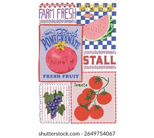 Fruit market t shirt artwork. Eat more fruit. Fruit club print design. Tropical sweetness artwork. Fruit stall. 