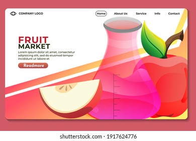 Fruit market website Landing Page. Template for websites, or apps. Modern design. illustration of apple fruit. Dynamic shapes composition. Eps10 vector.