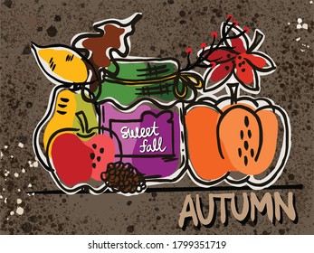 Fruit marmalade in autumn on grunge background