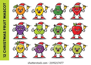 fruit mascot cartoon illustration celebrating christmas