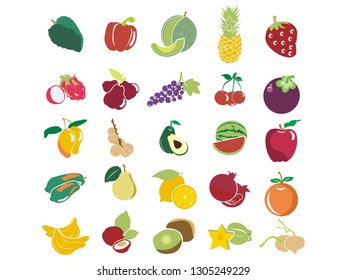 Fruit Melon Apple Strawberry Grape Orange Icon Illustration