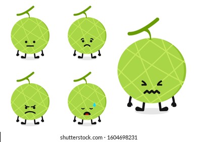 Fruit melon character vector illustration set for sad expression