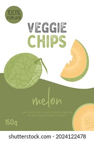Diseño de empaque de jugo de melón de frutas. Ilustración de vector de melón fresco y maduro. Tazas de melón, ilustración de la comida de verano para el diseño de la frutería. Cereza cortada para el mercado agrícola.