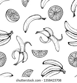 Fruit Menu - Bananas And Oranges - graphic seamless pattern
