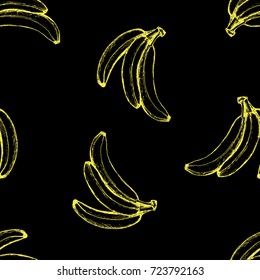 Fruit Menu - Bananas - yellow seamless pattern on the black background