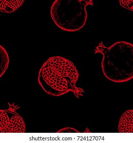 Fruit Menu - Pomegranate - red graphic seamless pattern on the black background