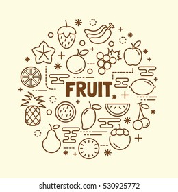 fruit minimal thin line icons set, vector illustration design elements