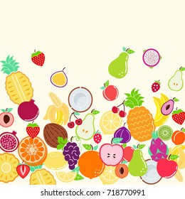 Fruit mix background - apple, pineapple, banana, plum, orange, pear, peach, cherry