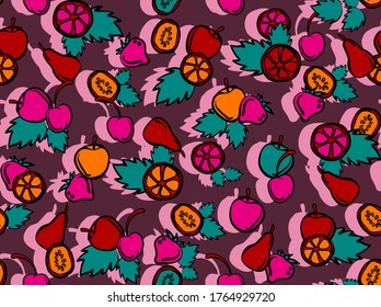 Fruit mix. Bright youth seamless pattern. Сomics