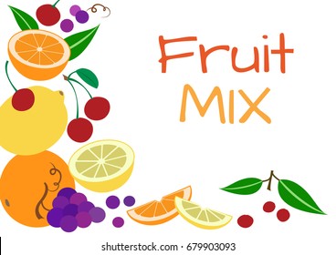 Fruit mix. Colorful fruit background, vector illustration