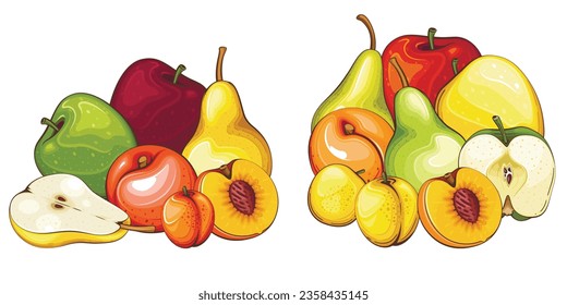 Fruit mix isolated vector illustration. Fruits colorful illustrations isolated on white background.  Fruit collection