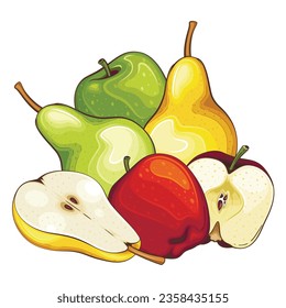 Fruit mix isolated vector illustration. Fruits colorful illustrations isolated on white background.  Fruit collection