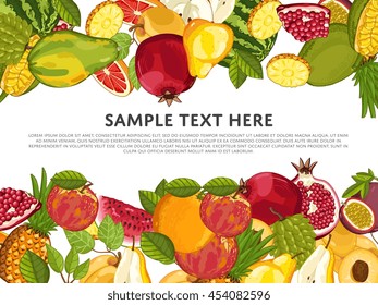 Fruit mix with leaves on wite background vector illustration