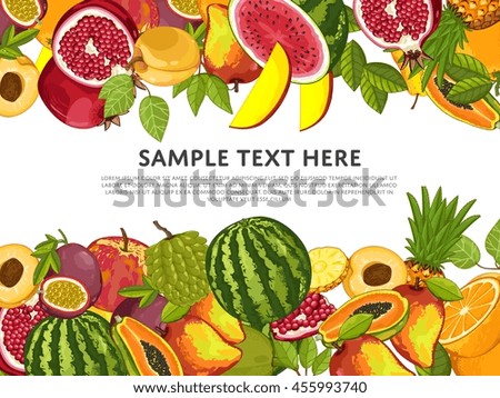 Fruit mix with leaves on wite background vector illustration