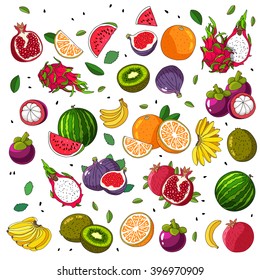 Fruit mix. Set of icons. Vector illustration on white background. Assorted.