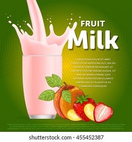 Fruit mix sweet milkshake fresh drink in cartoon vector illustration.