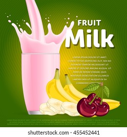 Fruit mix sweet milkshake fresh drink in cartoon vector illustration.