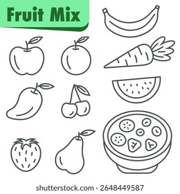 Fruit mix thin line icon set. Icons used for healthy eating, dieting, and cooking websites. EPS 10.
