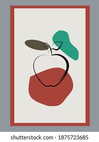 Fruta moderna de arte mural ilustración vectorial con elementos de mancha. Dibujo artístico de Apple con trazos abstractos de pincel. Fondo de arte abstracto minimalista para impresión, portada, papel pintado, decoración.