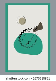 Fruta moderna de arte mural ilustración vectorial con elementos de mancha. Dibujo de arte durión con trazos abstractos de pincel. Fondo de arte abstracto minimalista para impresión, portada, papel pintado, decoración.