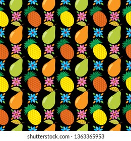 Fruit mosaic on black background. For printing on fabrics, Wallpaper, wrapper