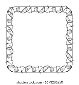 fruit motif frame, text border or banner with a white isolated flat design.