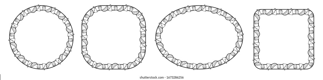 fruit motif frame, text border or banner with a white isolated flat design.
