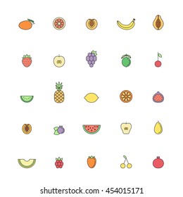Fruit multicolored icon set. Clean and simple outline design.