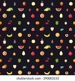 Fruit multicolored seamless vector pattern with dots. Modern flat design.