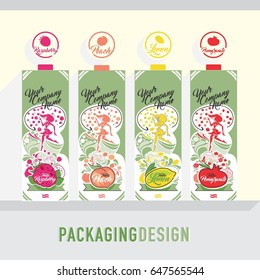 fruit natural  fresh juice color packaging design , raspberry, peach, lemon pomegranate 