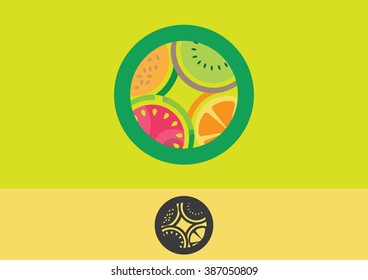 Fruit nature fit detox flat logo vector