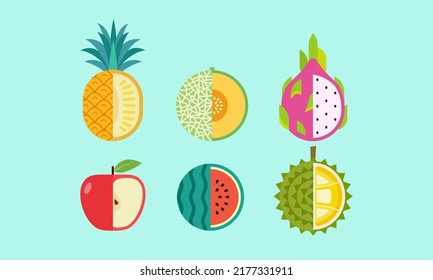fruit, nature, vegetarian, apple, watermelon, pineapple, vitamin organic health vector illustration icon