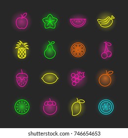 fruit neon icon set, vector design editable stroke