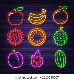 fruit neon signboard icons vector design