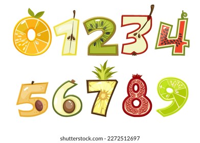 Fruit numbers. Set of vector numbers or stickers