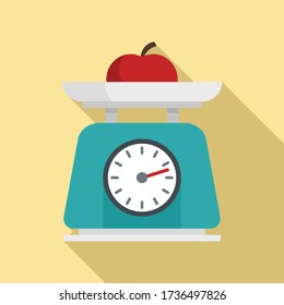 Fruit on kitchen scales icon. Flat illustration of fruit on kitchen scales vector icon for web design