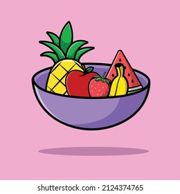 Fruit On Mug Cartoon Vector Icon Illustration. Food Nature Icon Concept Isolated Premium Vector. Flat Cartoon Style
