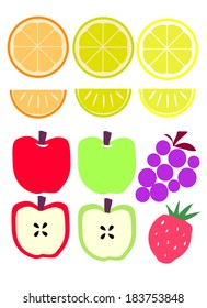 Fruit , orange, apple, strawberry, Grapes vector file set