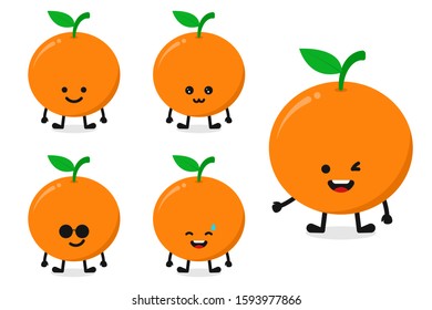 Fruit orange character vector illustration set for happy expression. Isolated from the the white background.