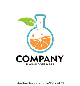 Fruit orange laboratory logo, fruit test logo design, symbol of orange flavor