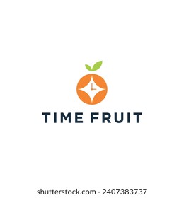 Ilustración vectorial del diseño del logo de color naranja frutal y tiempo de historia