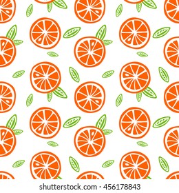 fruit oranges with green leaves on a white background pattern seamless vector.