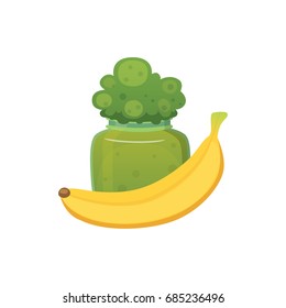 fruit organic broccoli jam and smoothie with banana vector illustration.