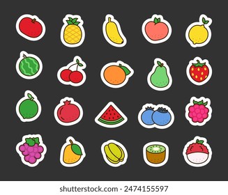 Fruit organic products. Sticker Bookmark. Ripe juicy food. Hand drawn style. Vector drawing. Collection of design elements.