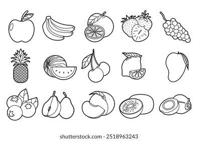 Conjunto de Vector para colorear de contorno de fruta ilustración