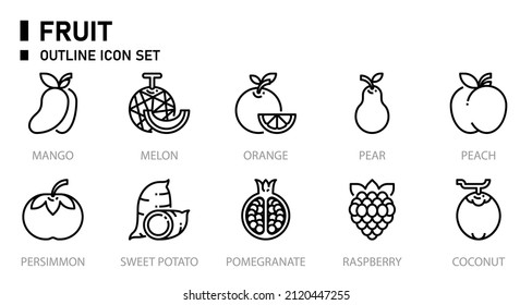 Fruit outline icon set. Fruit icon.