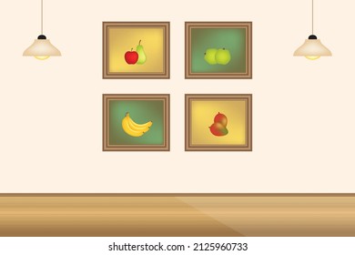Fruit painting set on the wall, vector illustration
