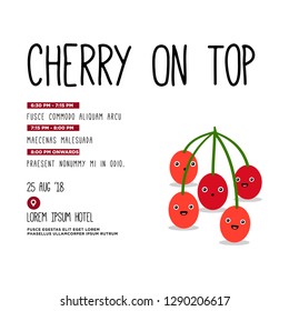Fruit Party Invitation Design with Cherry Illustration
